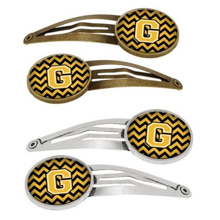 CAROLINES TREASURES Letter G Chevron Black and Gold Barrettes Hair Clips, Set of 4, 4PK CJ1053-GHCS4